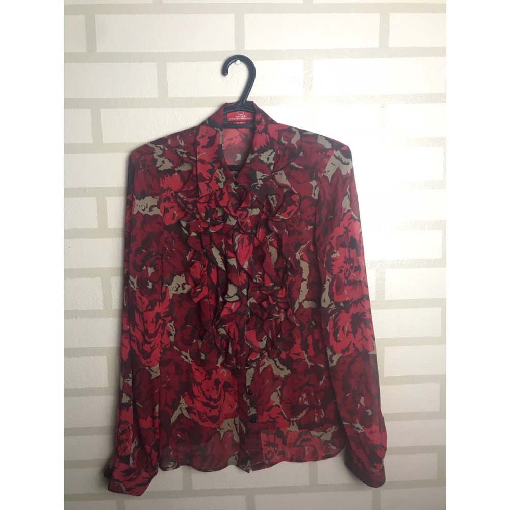 Oscar by Oscar de la Renta floral ruffled blouse